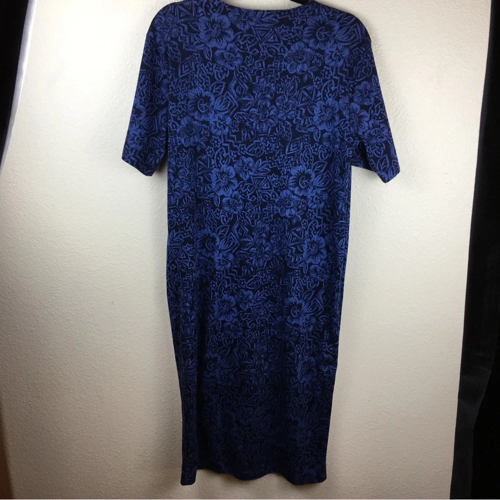 Land's End Navy Blue Floral Short Sleeve Stretch Cotton Made USA Dress Size S